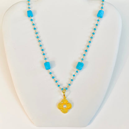 Turquoise and 24k Gold Chain Pendant Necklace 24”