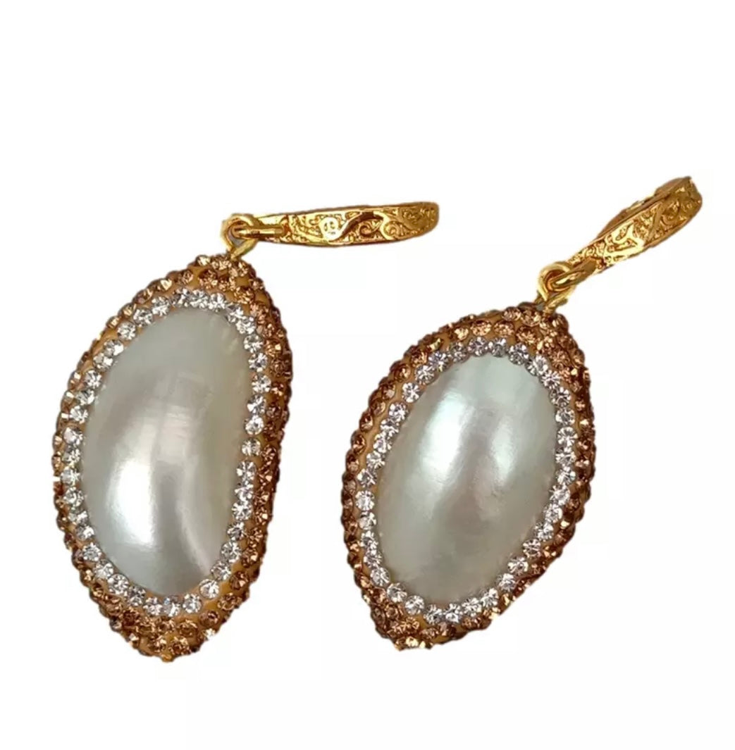 Lovely Pearl and Gold Marcasite Statement Earrings