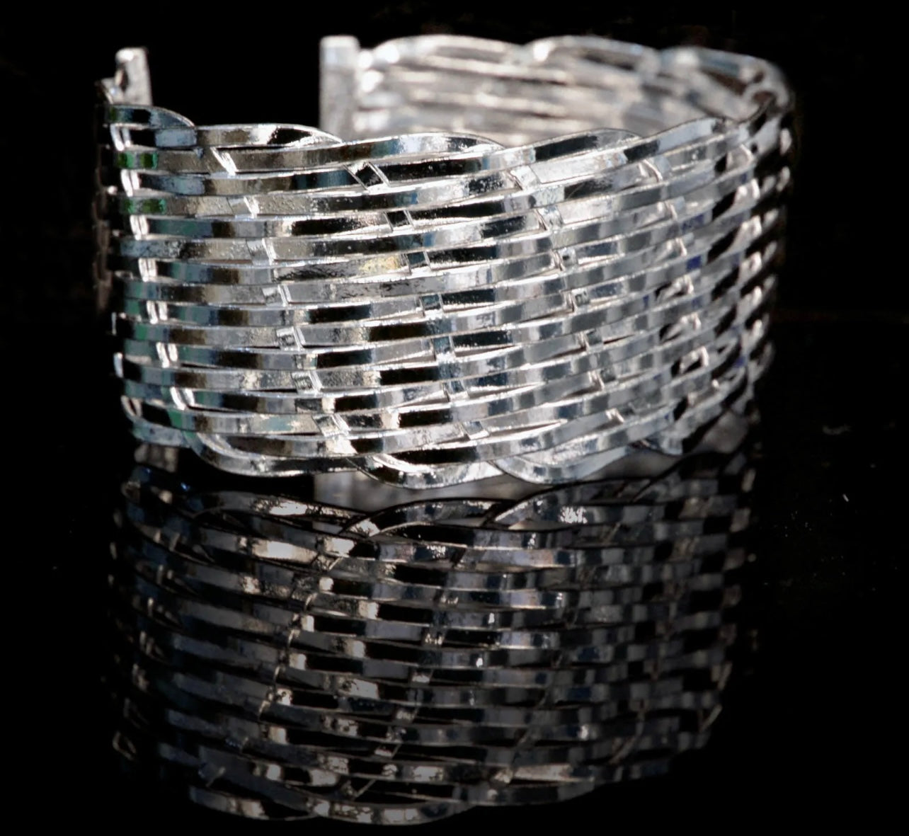 Adjustable Sterling Silver Basket Weave Pattern Cuff Bracelet