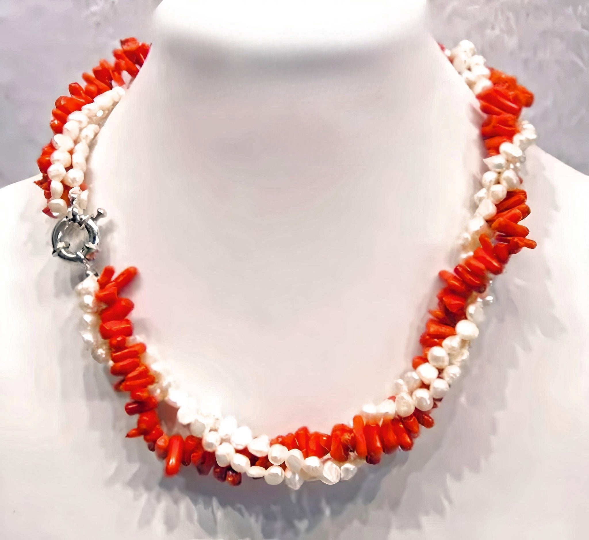 Chunky Coral Turquoise Long Gaudy Statement Necklace
