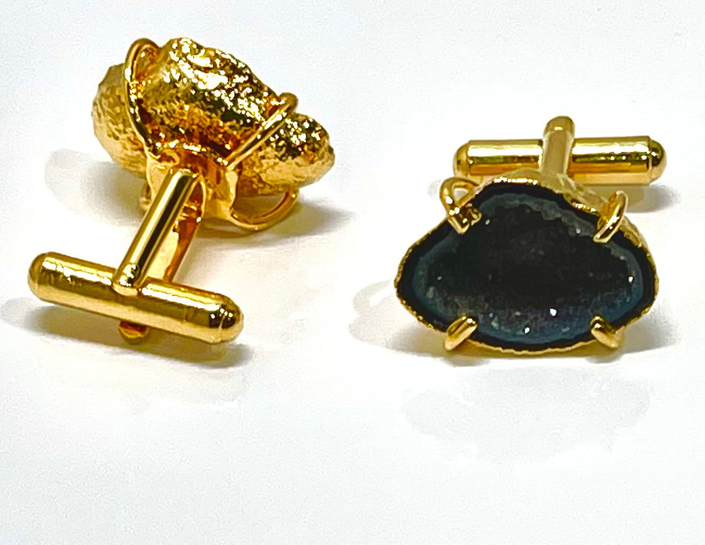Black Druzy Geode 24k Gold Electroplated Cufflinks