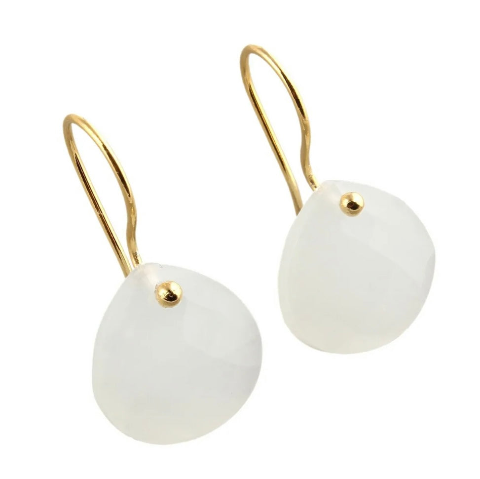 Briolette White Moonstone Gemstone Dangle Earrings 1”