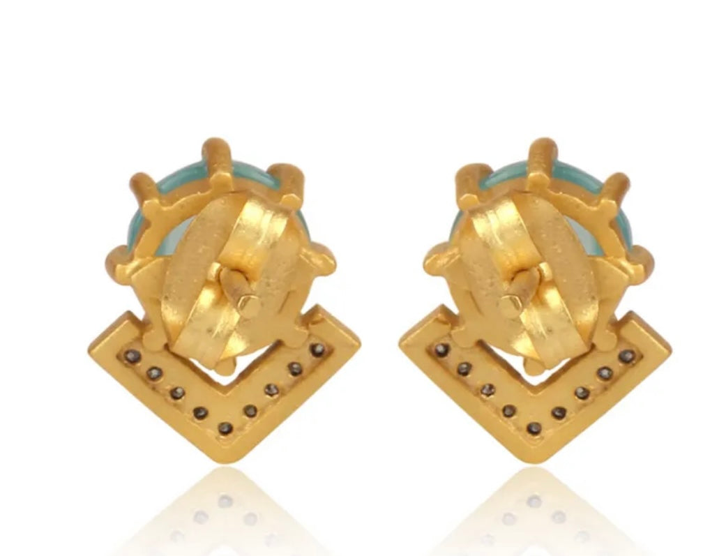 Petite Aqua Chalcedony Gemstone Stud Earrings