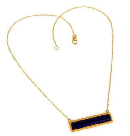Lapis Lazuli Bar Pendant Gold Chain Necklace 18"