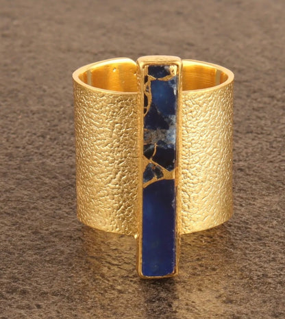 Blue Jade 24k Gold Vermeil Stardust Adjustable Ring