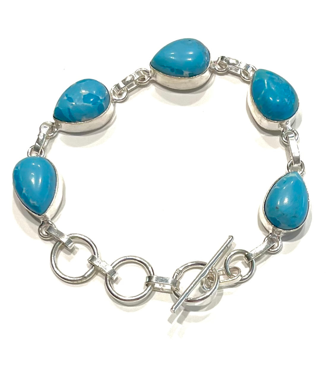 Caribbean Blue Larimar Gemstone Silver Bracelet and Pendant Necklace