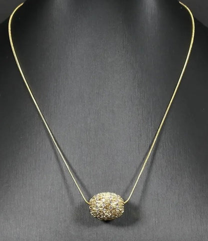 Gold Micro Pave Oval Egg Pendant Chain Necklace 18"