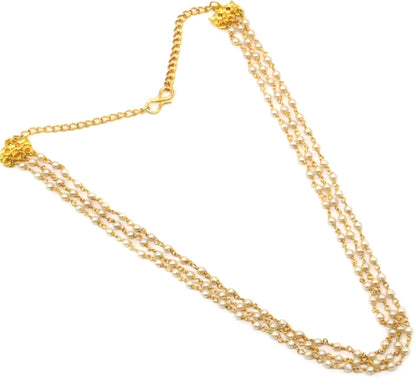 Dainty Triple-Strand Pearl Gemstone Layering Necklace 18”