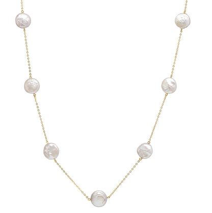White Coin Pearl Gold-Filled Chain Necklace 18"