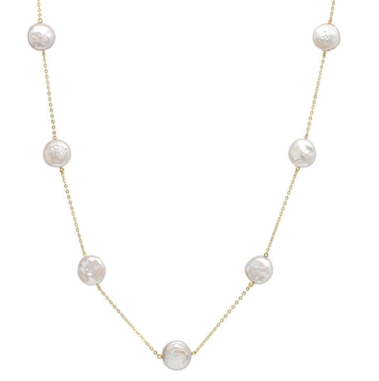 White Coin Pearl Gold-Filled Chain Necklace 18
