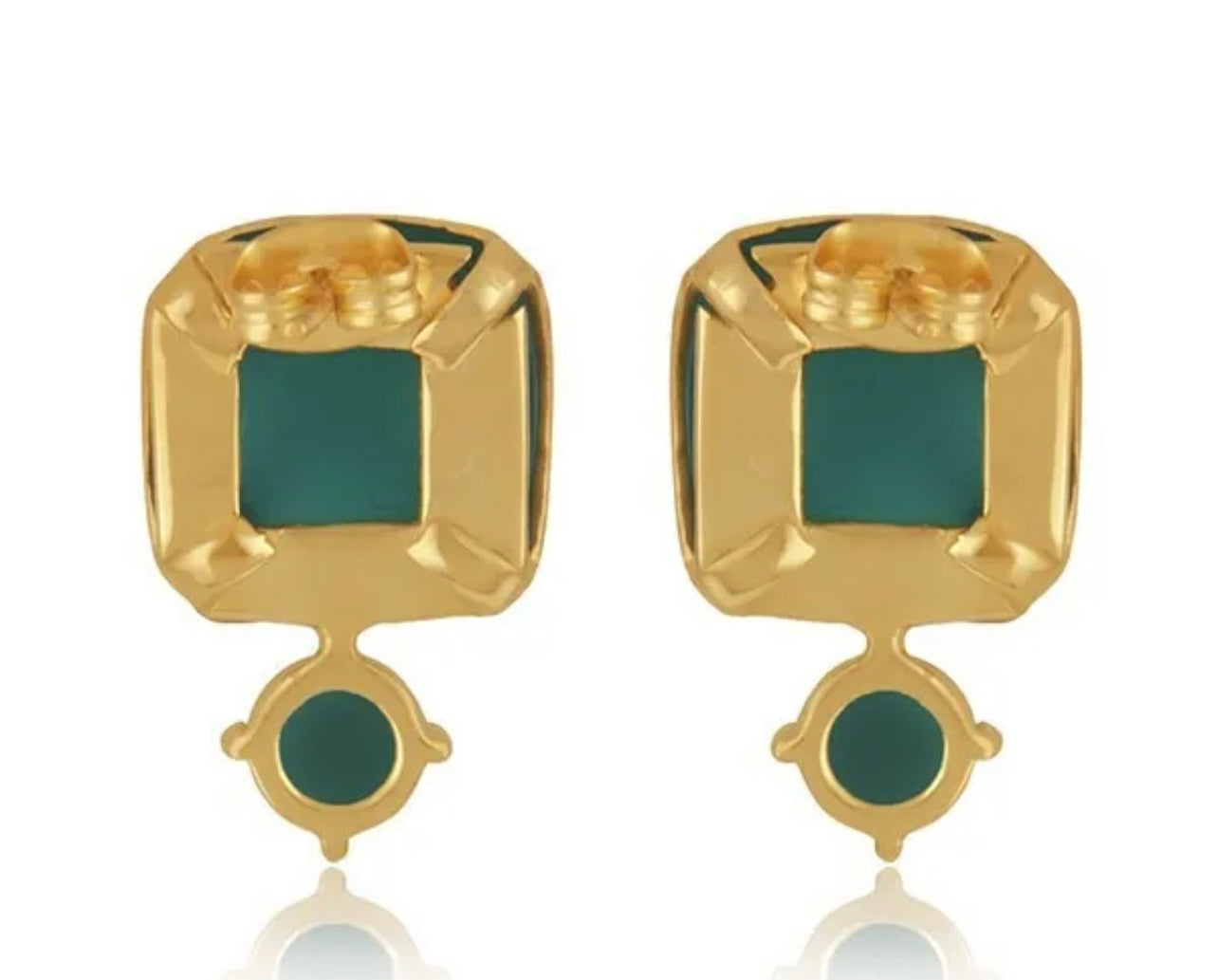 Criss Cross Green Onyx Gemstone Gold Stud Earrings 1”