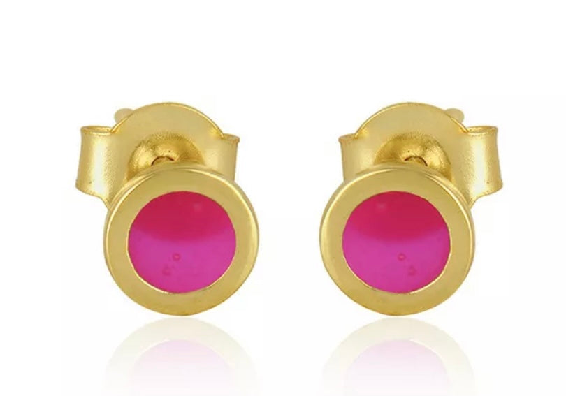Dainty Pink Enamel 24k Gold Plated Stud Earrings