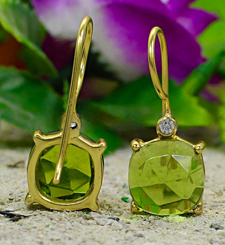 Green Peridot Pave Gemstone Dangle Earrings 1.0”