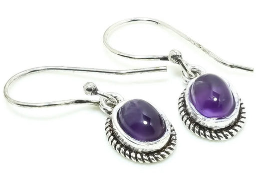 Purple Amethyst Gemstone Silver Dangle Earrings 2”