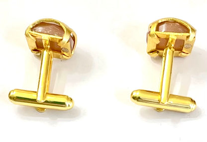 Peach Moonstone & 22k Gold Vermeil Gemstone Cufflinks w/Logo
