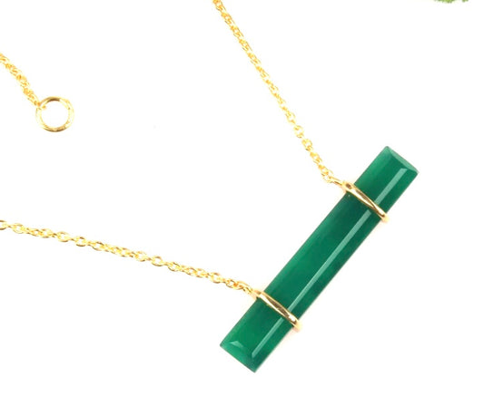 Green Onyx Gemstone 24k Gold Bar Necklace