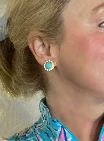 Turquoise Gemstone Gold Stud Earrings