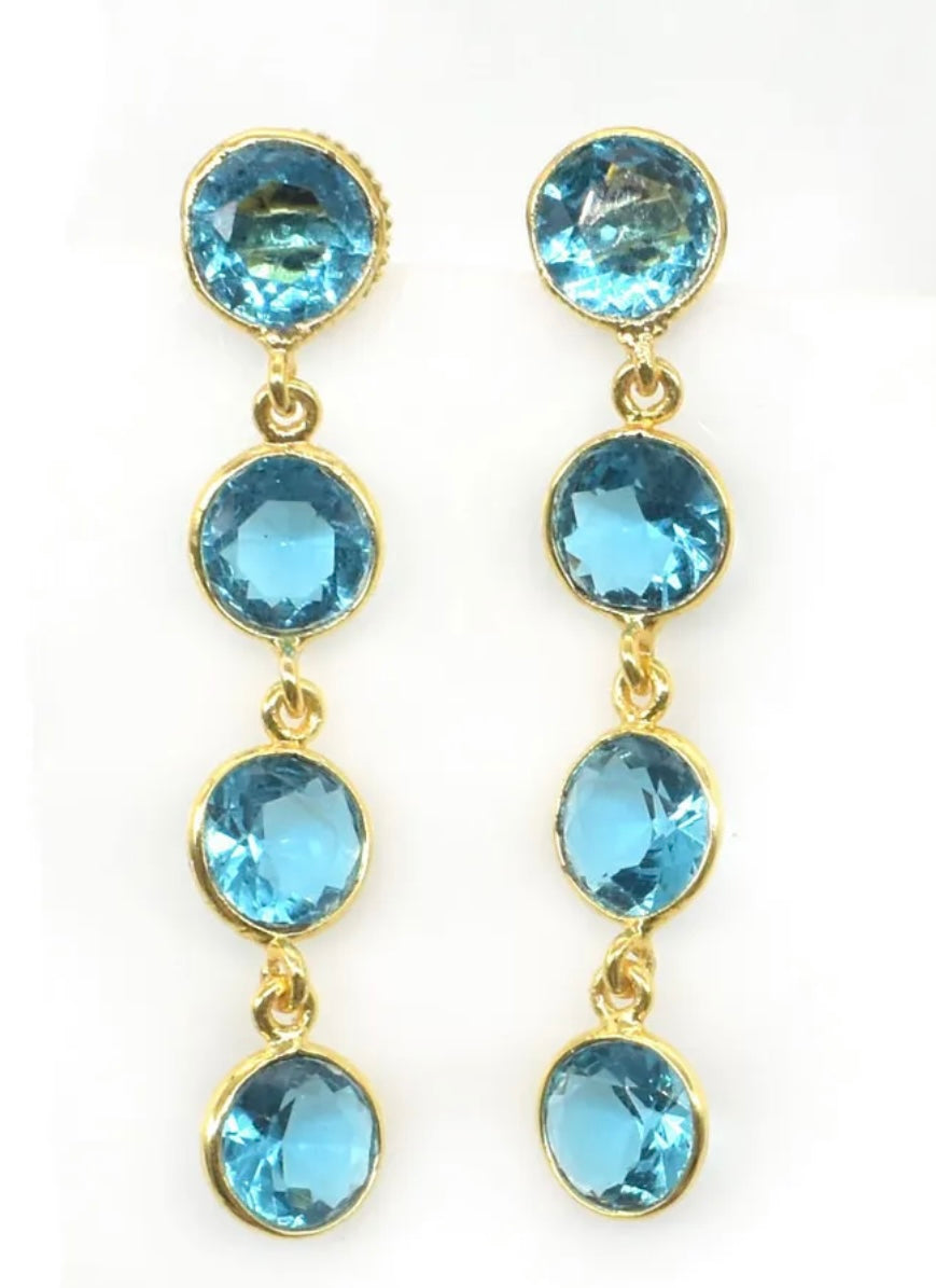 Swiss Blue Quartz Gemstone Drop/Dangle Earrings 2”