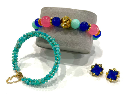 Colorful Amazonite, Chalcedony and Quartz Gemstone Bracelets and Earrings Set
