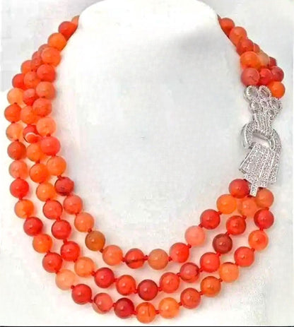 AAAA+ Triple-Strand Orange Carnelian Gemstone Statement Necklace