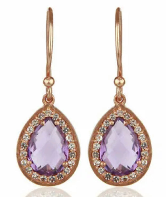 Light Purple Amethyst and White Topaz Gemstone Earrings 1”