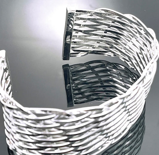 Sterling Silver Basket Weave Adjustable Cuff Bracelet