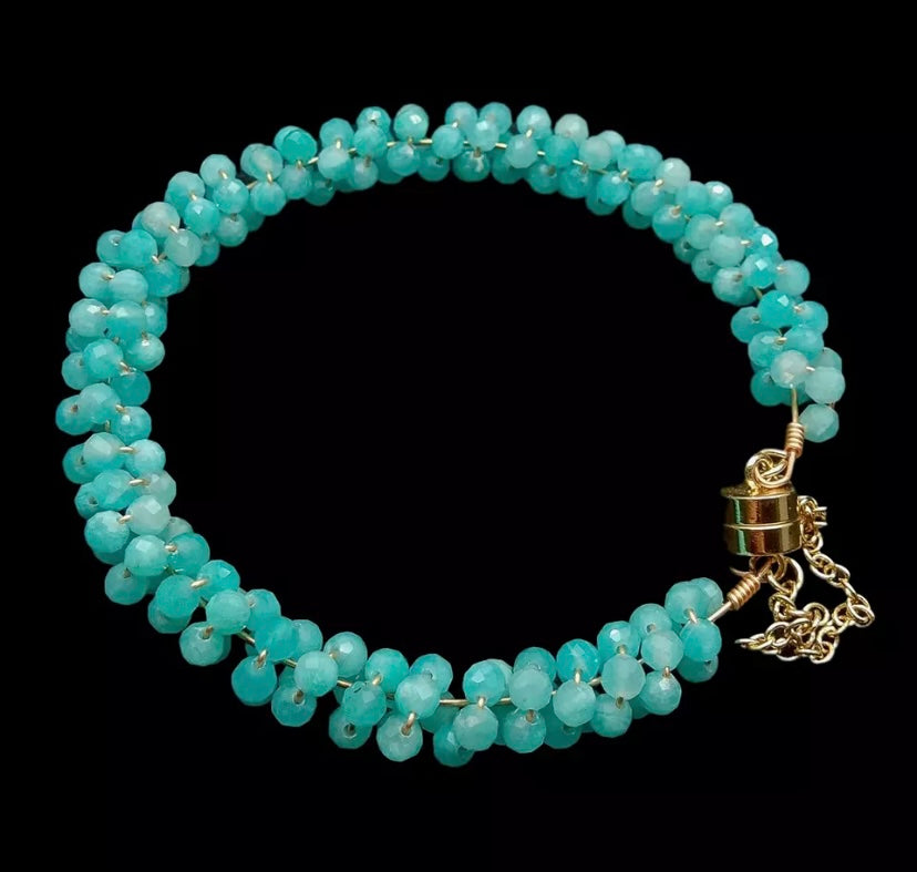 Peruvian Amazonite Gemstone Bracelet with Magnetic Clasp
