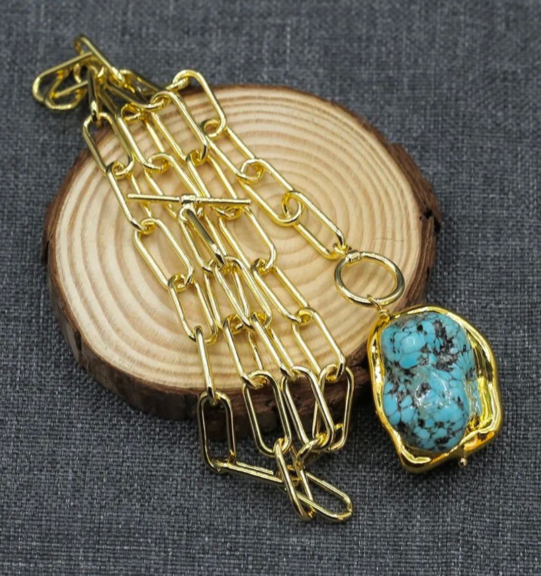 Gold-Filled Chain Necklace with Turquoise Nugget Pendant 21”