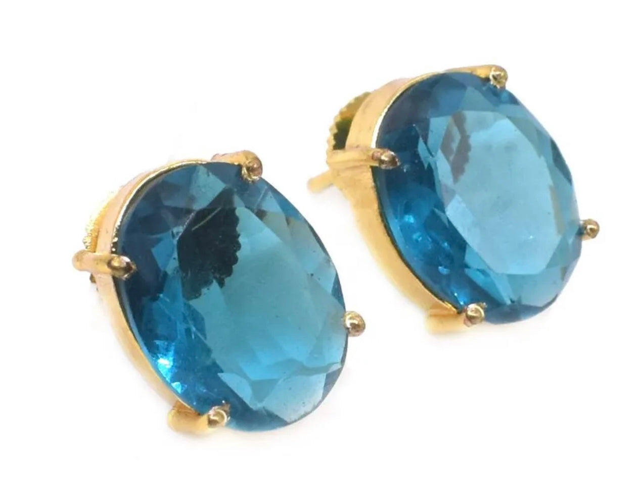 Sea Blue Apatite Quartz Gemstone Earrings 1"