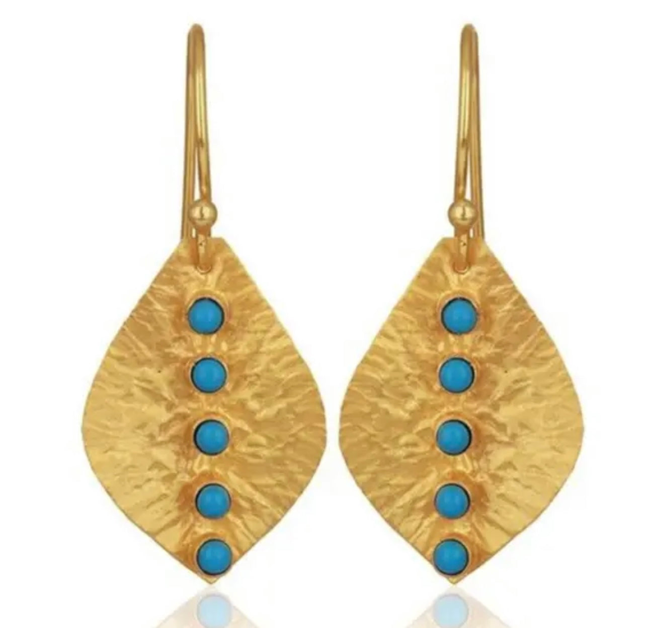 Petite 24k Gold Leaf Hammered Turquoise Earrings 1.0”