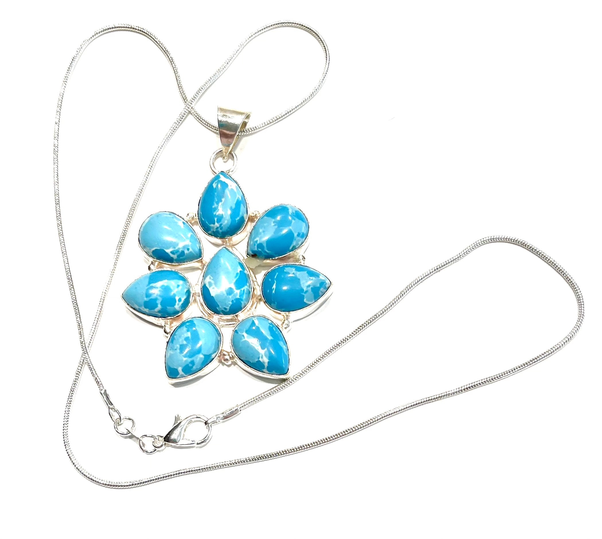 Caribbean Blue Larimar Gemstone Silver Bracelet and Pendant Necklace