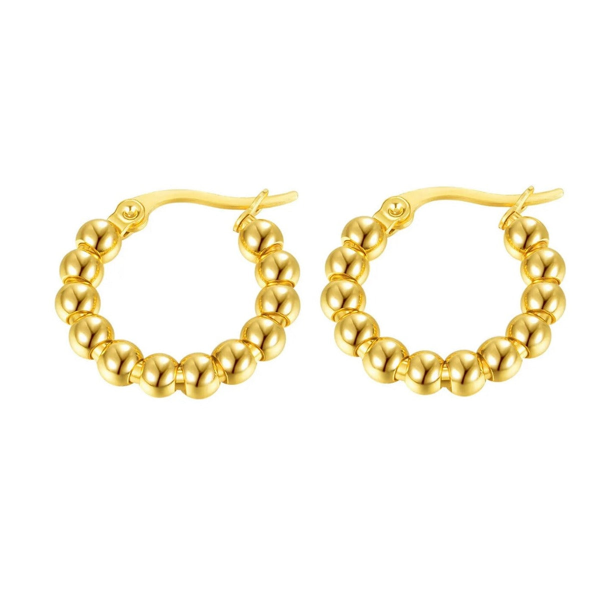 Classic 18k Gold Beaded Hoop Earrings 1”