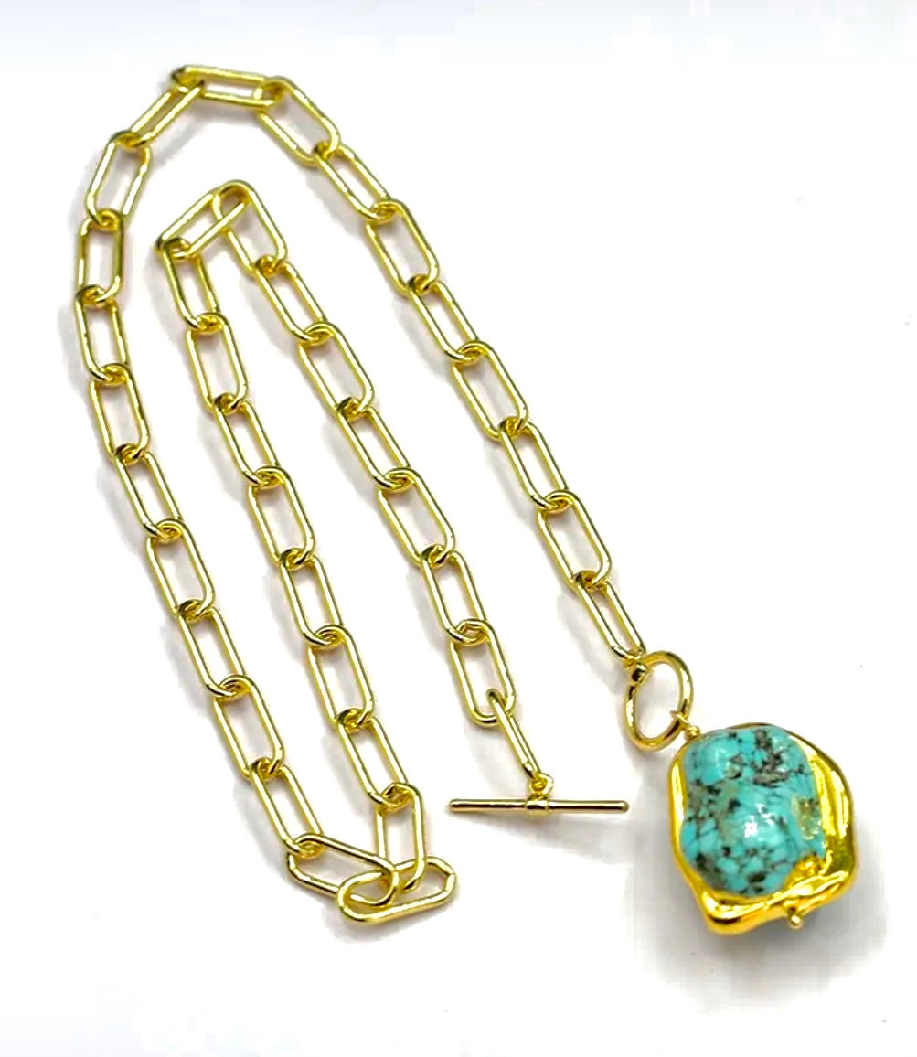 Gold-Filled Chain Necklace with Turquoise Nugget Pendant 21”