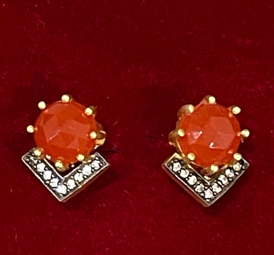 Petite Orange Carnelian and Rhodium Gold Stud Earrings