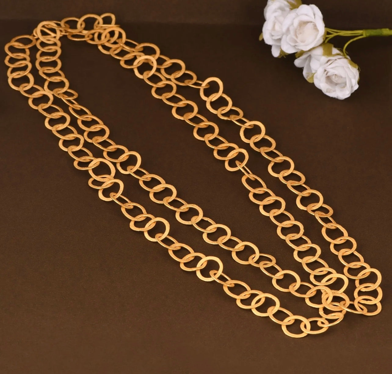 Long 24k Gold Vermeil Flat Link Chain Necklace 50”