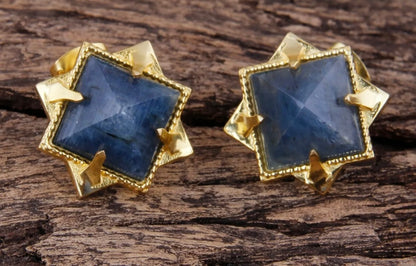 Blue Kyanite Gemstone Pyramid Stud Earrings
