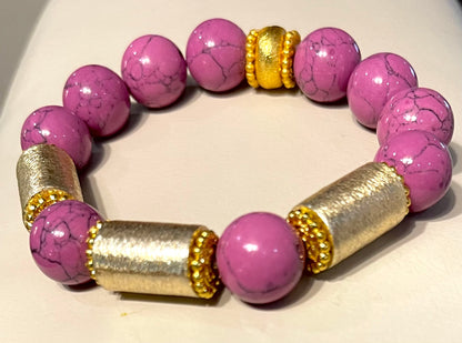 Purple Magnesite Turquoise & Brushed Gold Vermeil Beaded Bracelet