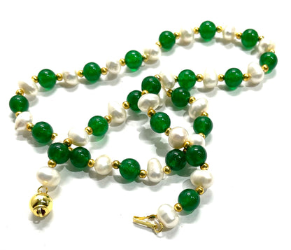 Green Onyx and Freshwater Pearl Gemstone Necklace 18”