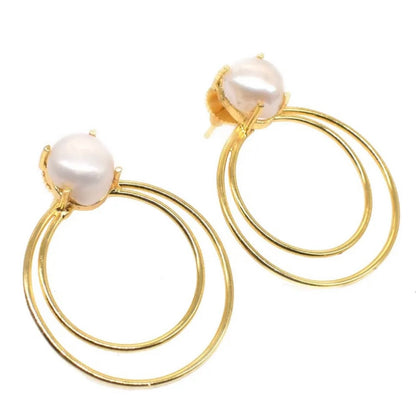 Freshwater Baroque Pearl Double Hoop Earrings 1.5"