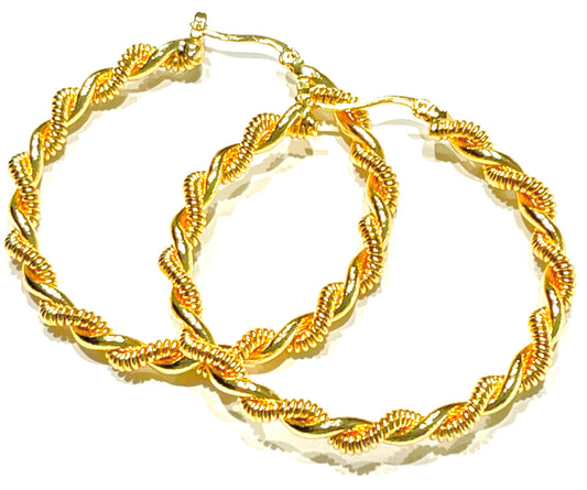 Twisted Rope Design Gold Statement Hoops 2