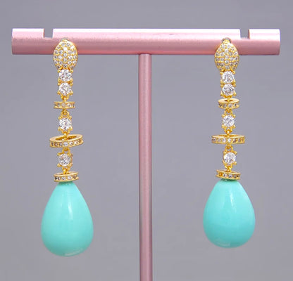 Sleeping Beauty Turquoise Dangle Earrings 1.8”