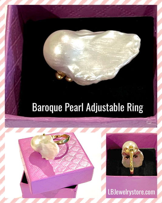 Freeform XL Baroque Pearl Adjustable Gold Statement Ring