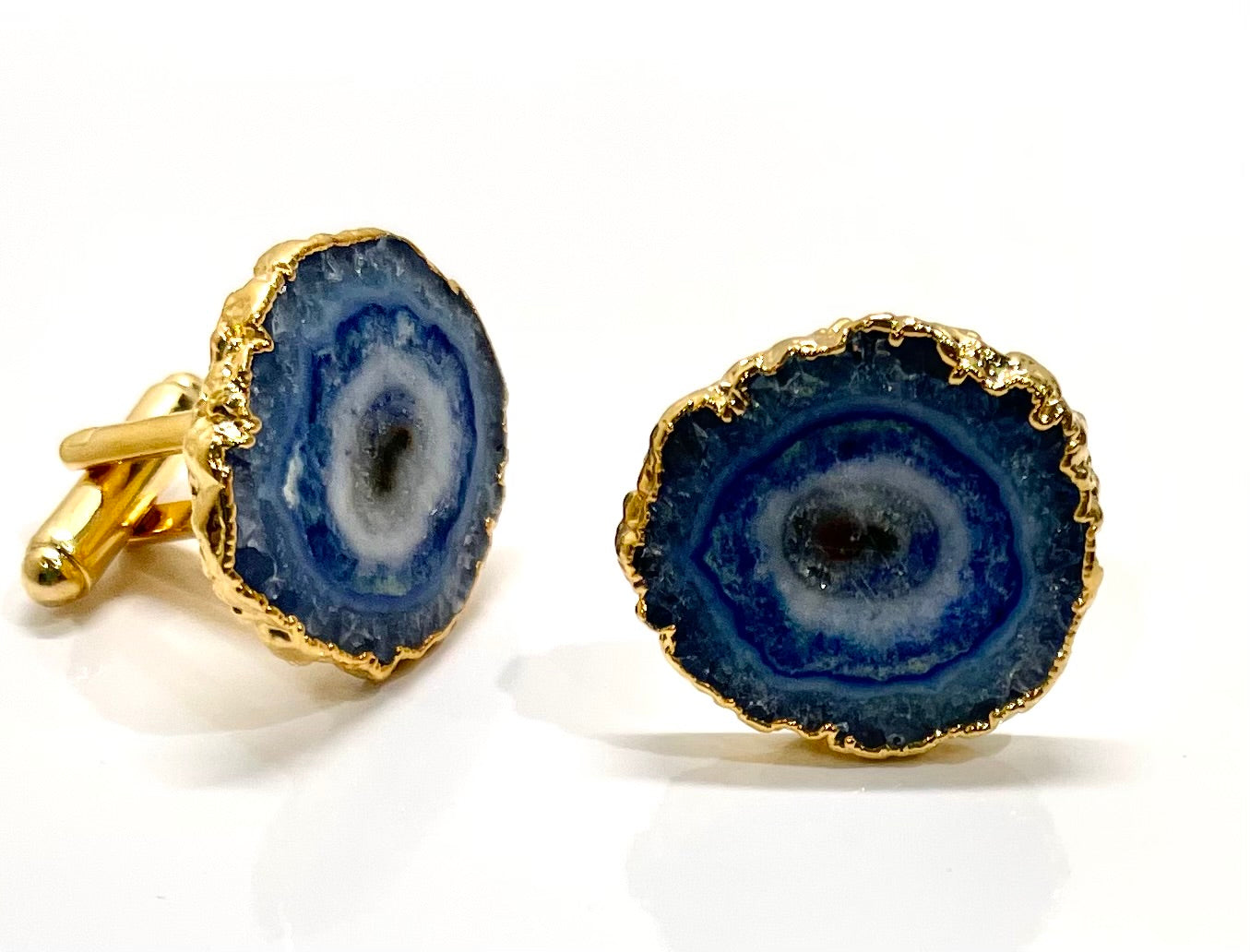 Stylish Midnight Blue Geode 24k Gold Electroplated Cufflinks