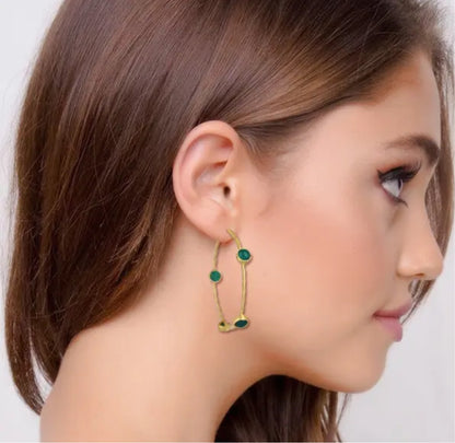 Oversized Green Onyx Inside-Out Gold Vermeil Statement Hoops 2.5”