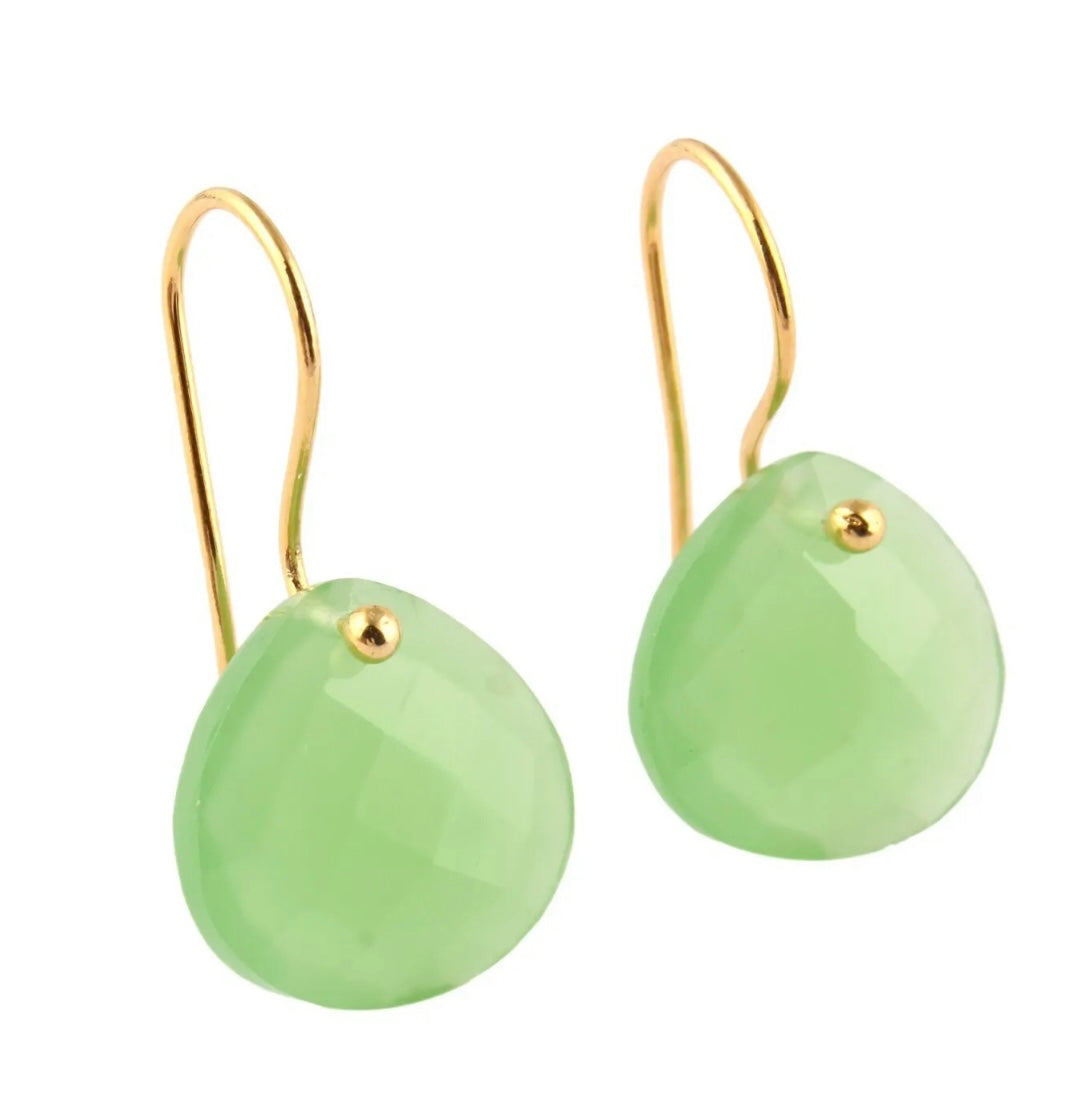 Briolette Pistachio Green Gemstone Dangle Earrings 1”