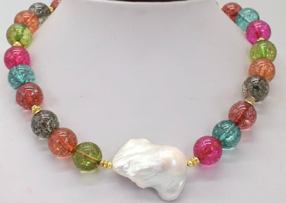 Tourmaline Gemstone Necklace with Baroque Keshi Pearl Pendant 18"