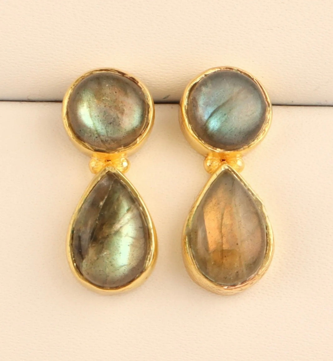 Iridescent Fire Labradorite Gemstone Stud Dangle Earrings 1.25"