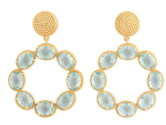 Light Blue Swiss Quartz Gemstones Gold Twisted Statement Earrings 2”