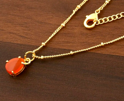 Pear-Shaped Carnelian Gemstone Pendant Necklace 18”