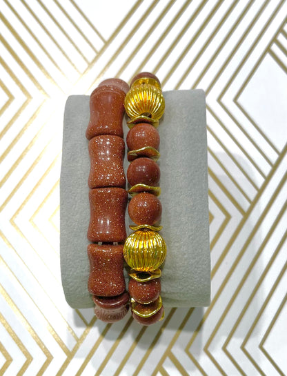 Shimmering Golden Sandstone Gemstone Bracelet Stack